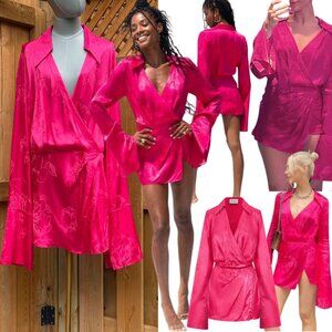 🆕 RAT & BOA 🧿 NWOT Paloma Pink Floral Satin Long Sleeve Mini Dress Sz XXL US12